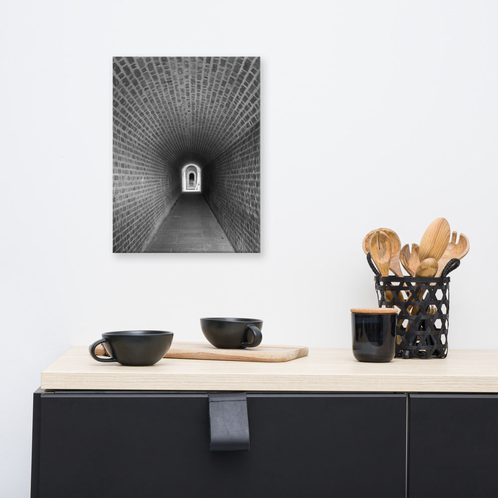 Industrial Wall Pictures: Fort Clinch Tunnel Black and White Photo Canvas Wall Art Print