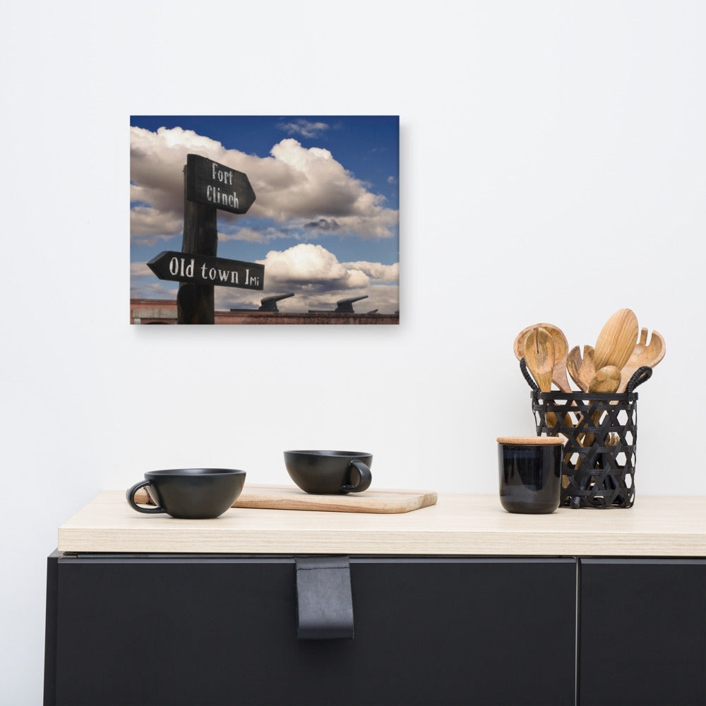 Industrial Canvas Art: Path Sign and Fort Clinch Urban Landscape Photo Canvas Wall Art Print
