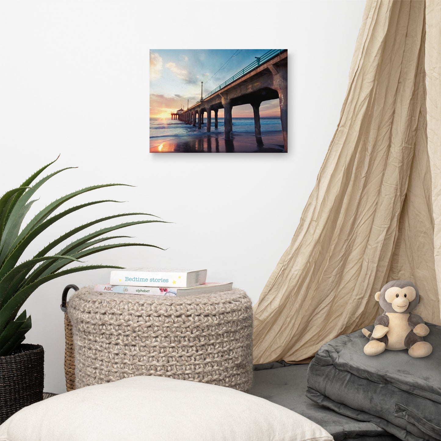 Tranquil Manhattan Beach Pier at Sunset Coastal Landscape Photo Canvas Wall Art Prints