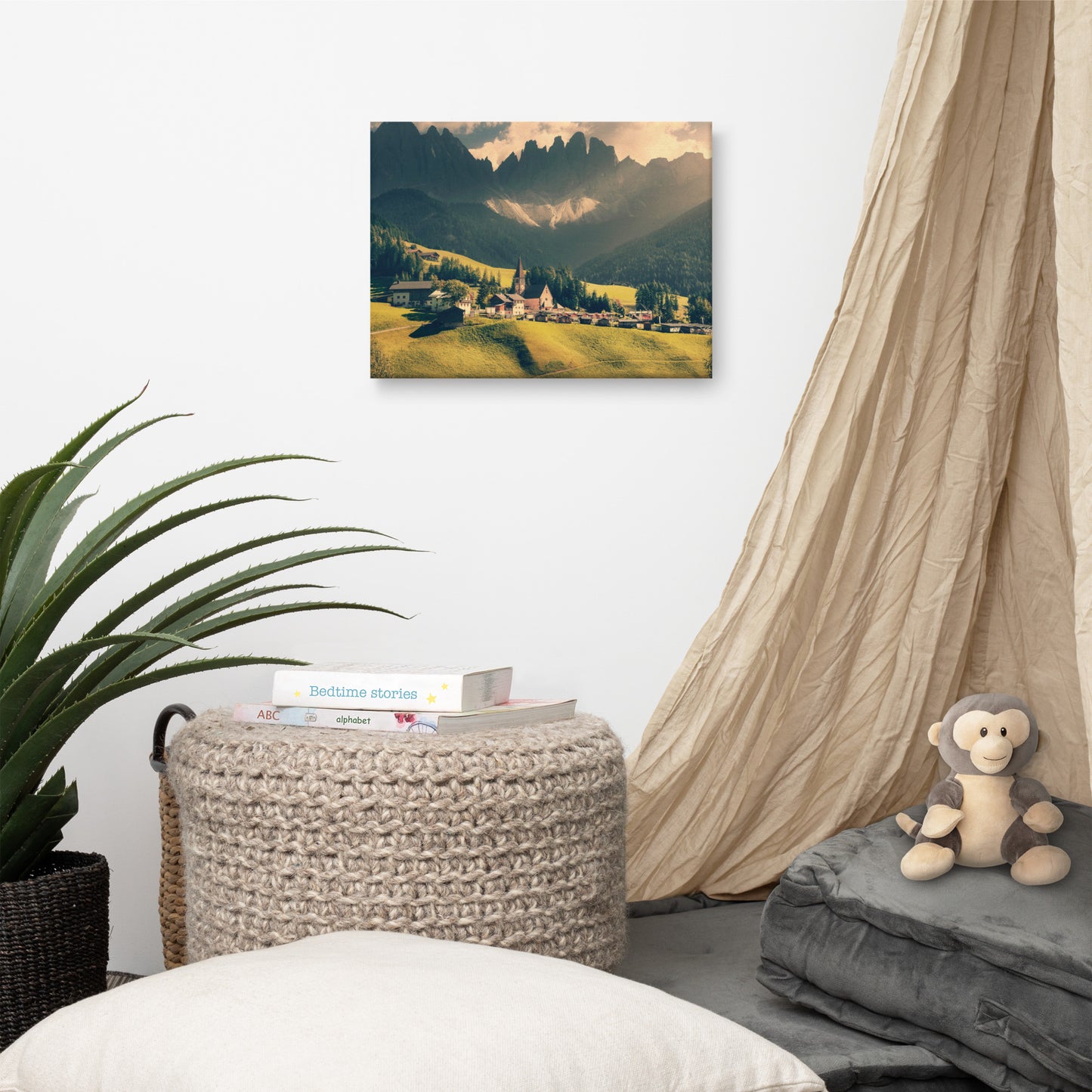 Sun Rays and Santa Maddalena Landscape Photo Canvas Wall Art Prints