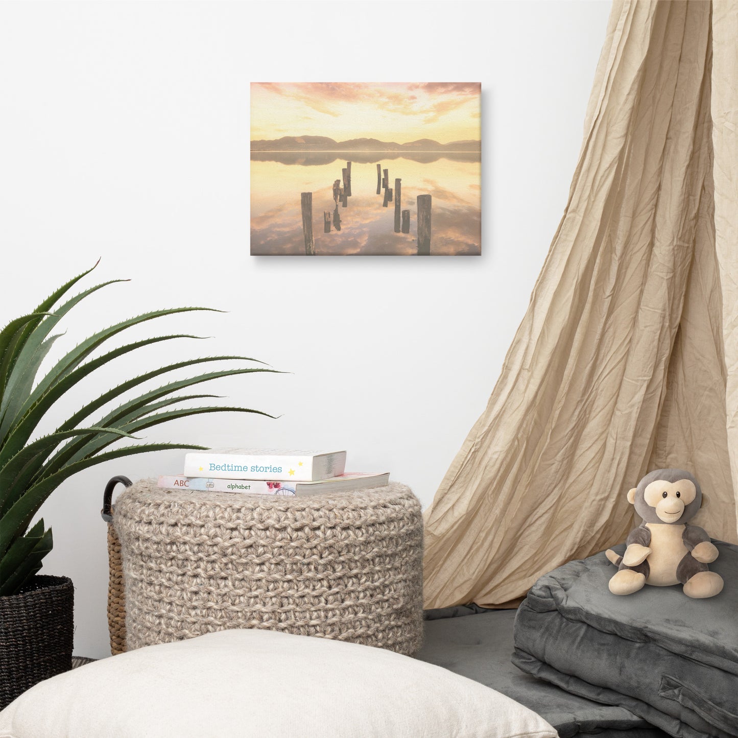 Sunset Pillars and Reflections on Lake Landscape Photo Canvas Wall Art Prints