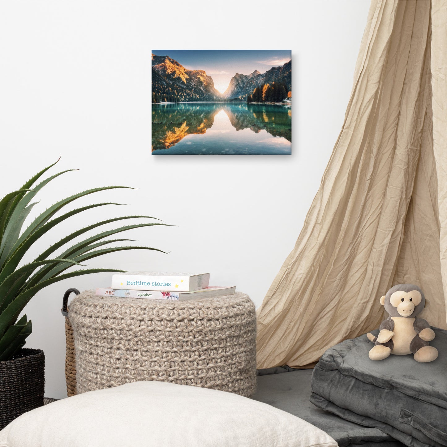 Sunrise Misty Mountain Lake Lively Color Effect Landscape Photo Canvas Wall Art Prints