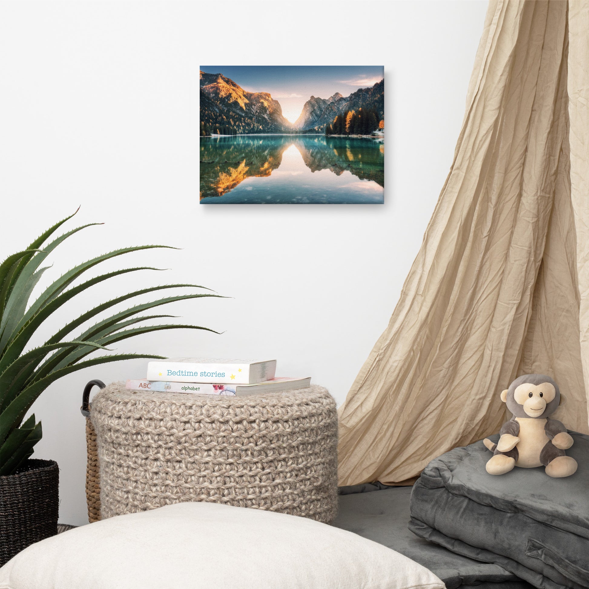 Sunrise Misty Mountain Lake Lively Color Effect Landscape Photo Canvas Wall Art Prints