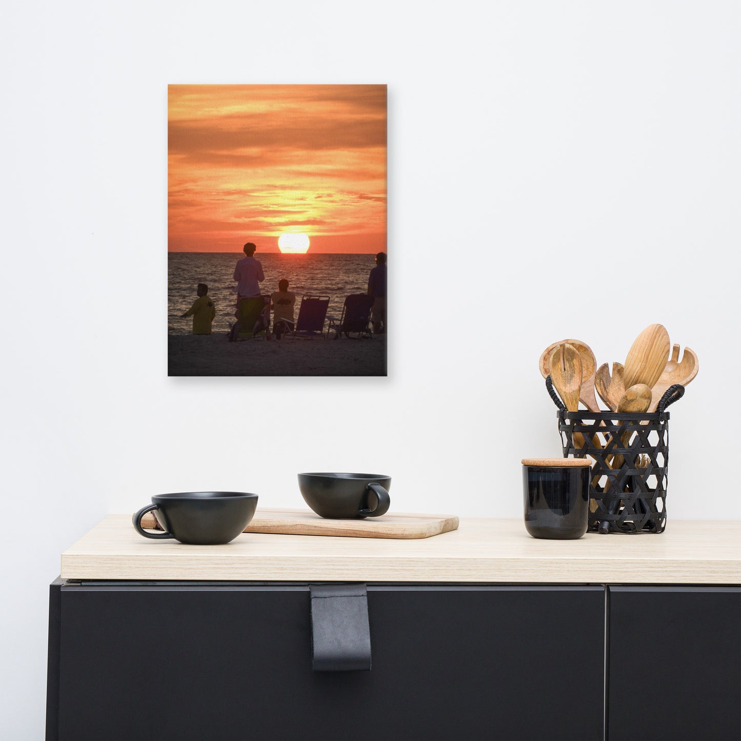 Summer Sunset Spectators Coastal Sunset Landscape Photo Canvas Wall Art Print