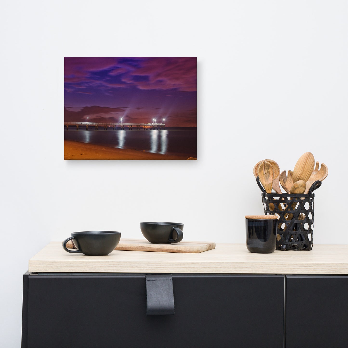 The Pier at Woodland Beach Coastal Urban Landscape Traditional Canvas Wall Art Print