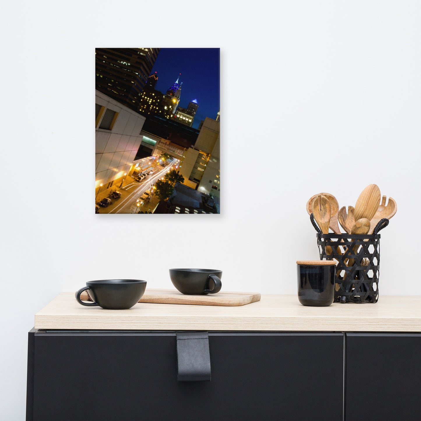 Light Trails in Philly Urban Landscape Traditional Canvas Wall Art Print