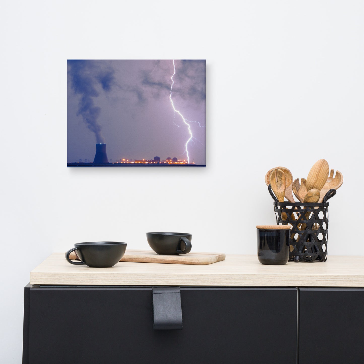 Lightning and Salem Power Plant 2 Urban Landscape Traditional Canvas Wall Art Print