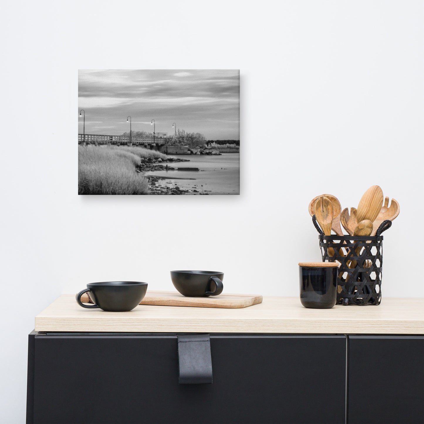 Historic New Castle 2 Black and White Coastal Landscape Canvas Wall Art Prints