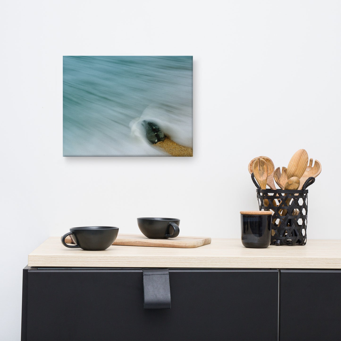 Whelk Seashell and Misty Wave Coastal Nature Photograph Canvas Wall Art Prints