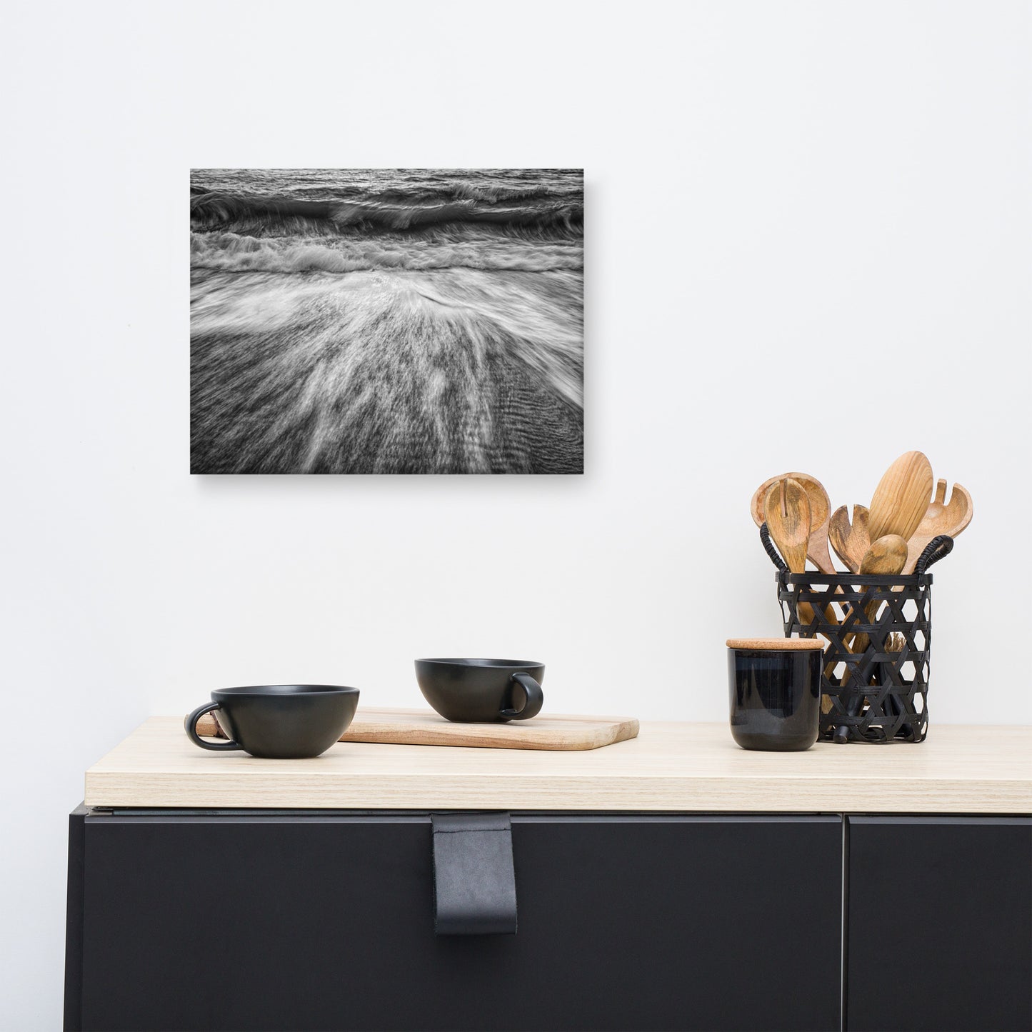 Washing Out to Sea Black and White Coastal Nature Photograph Canvas Wall Art Prints