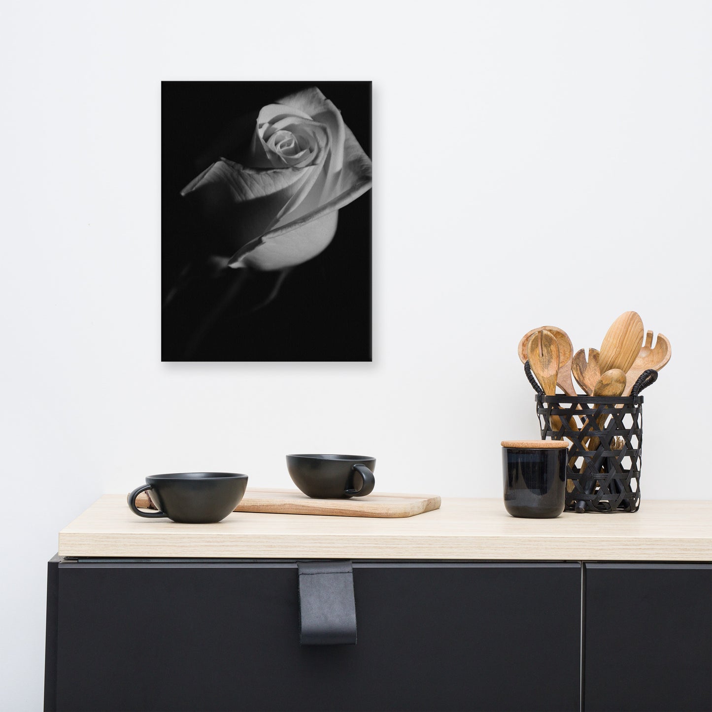 Rose on Black Black and White Floral Botanical Nature Photo Canvas Wall Art Prints