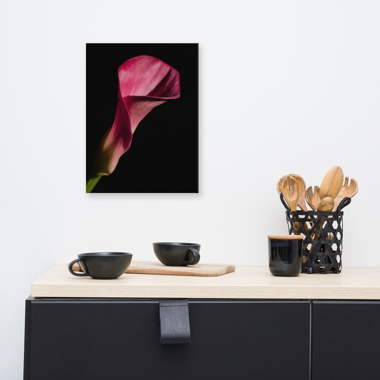 Pink Calla Lily Flower on Black Floral Botanical Nature Photo Canvas Wall Art Prints