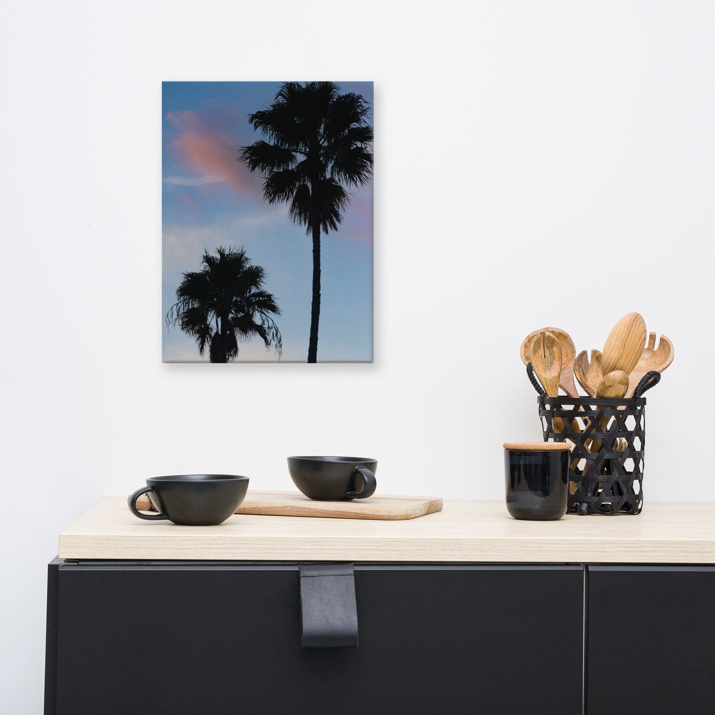 Palm Tree Silhouettes on Blue Sky Botanical Nature Canvas Wall Art Prints