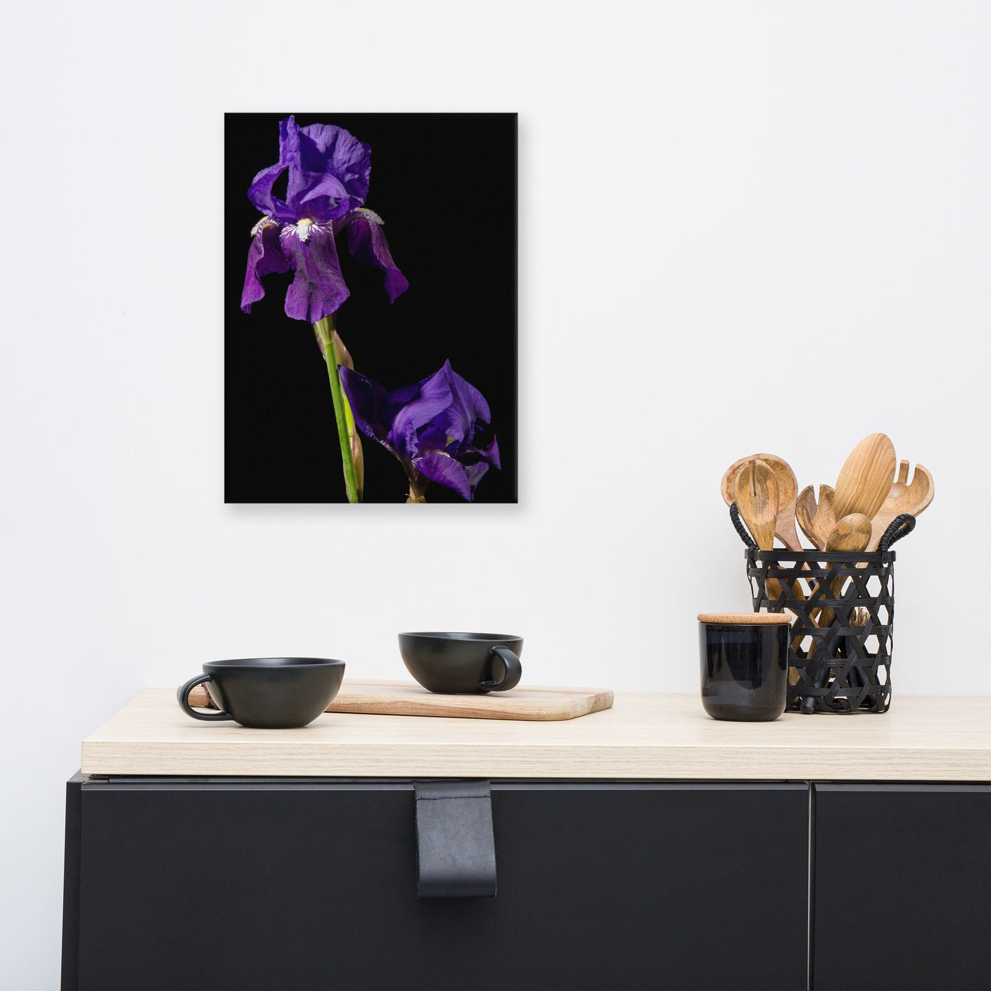 Iris on Black Floral Botanical Nature Photo Canvas Wall Art Prints