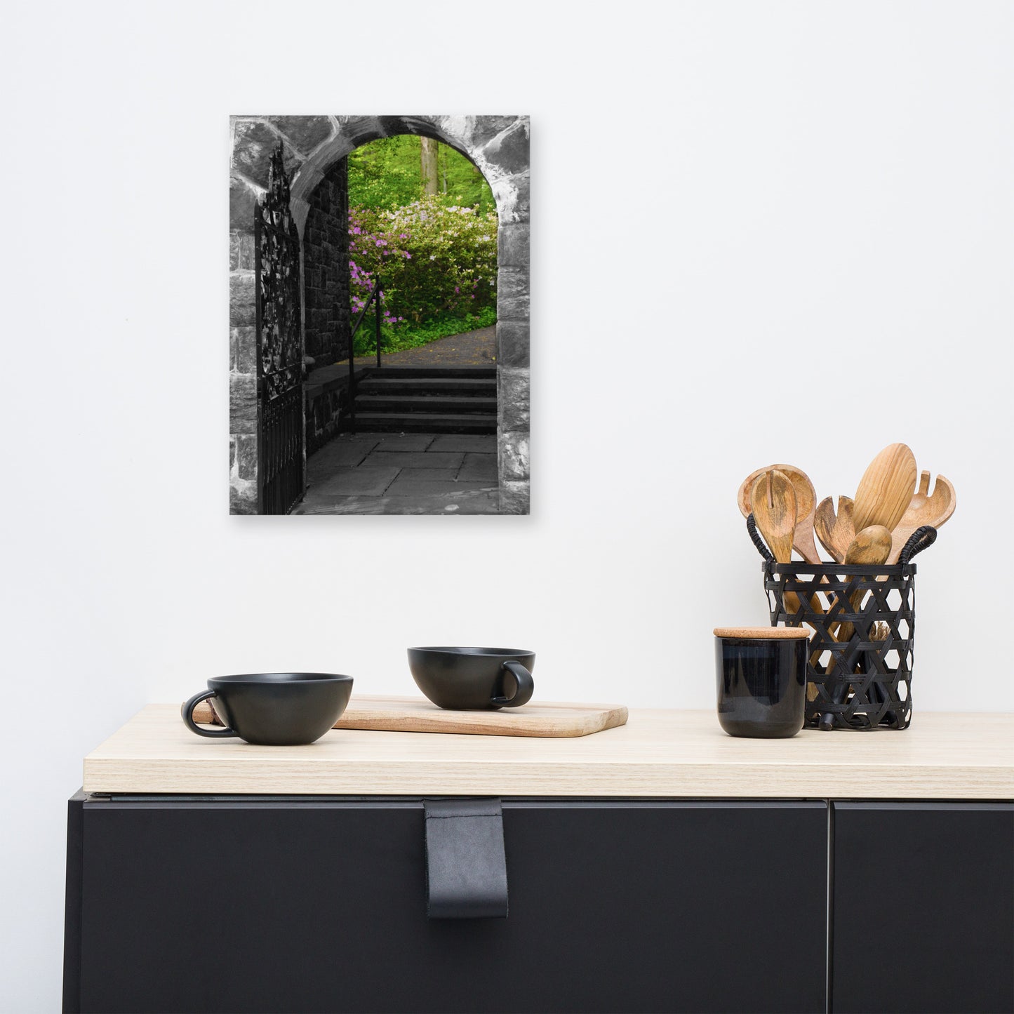 Garden Entryway Black and White Floral Nature Canvas Wall Art Prints