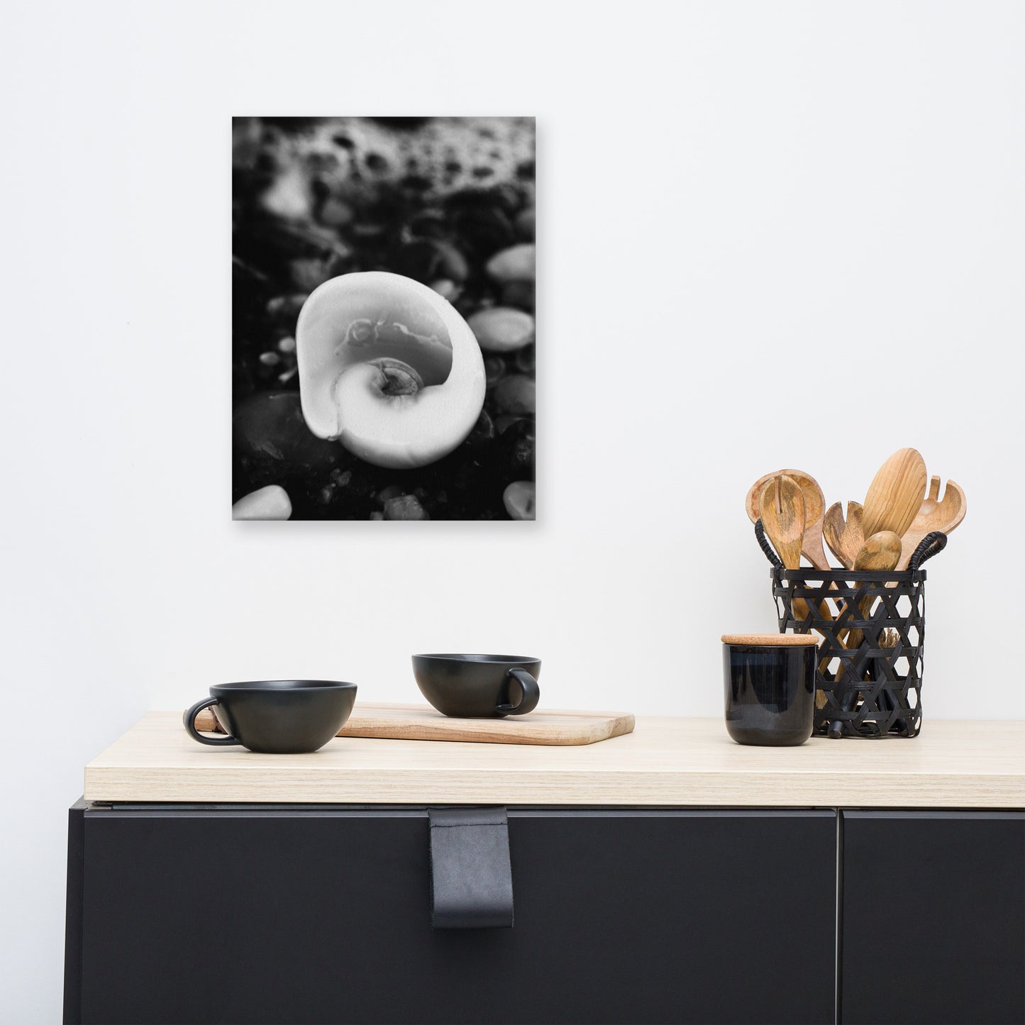 Glowing Beach Shell Black and White Coastal Nature Canvas Wall Art Prints
