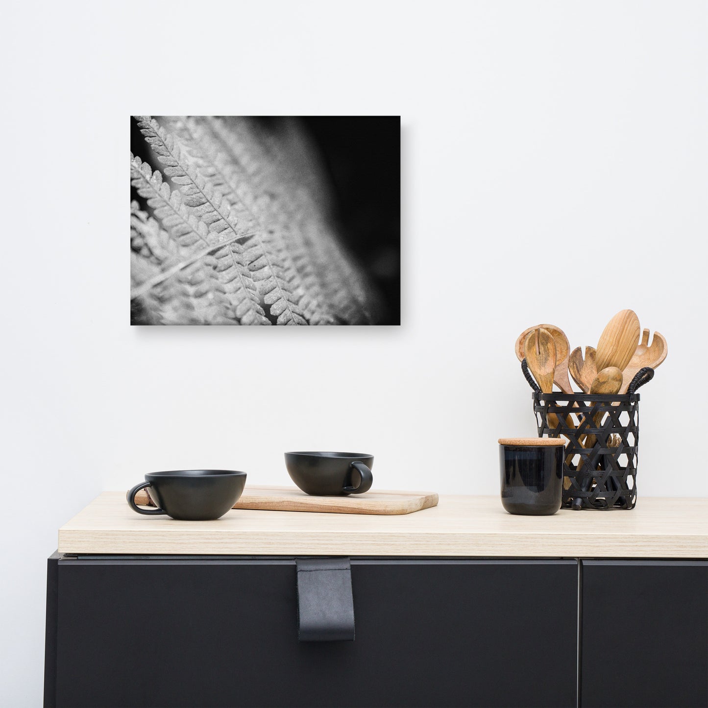 Fern Leaf In the Sunlight Black and White Floral Nature Canvas Wall Art Prints