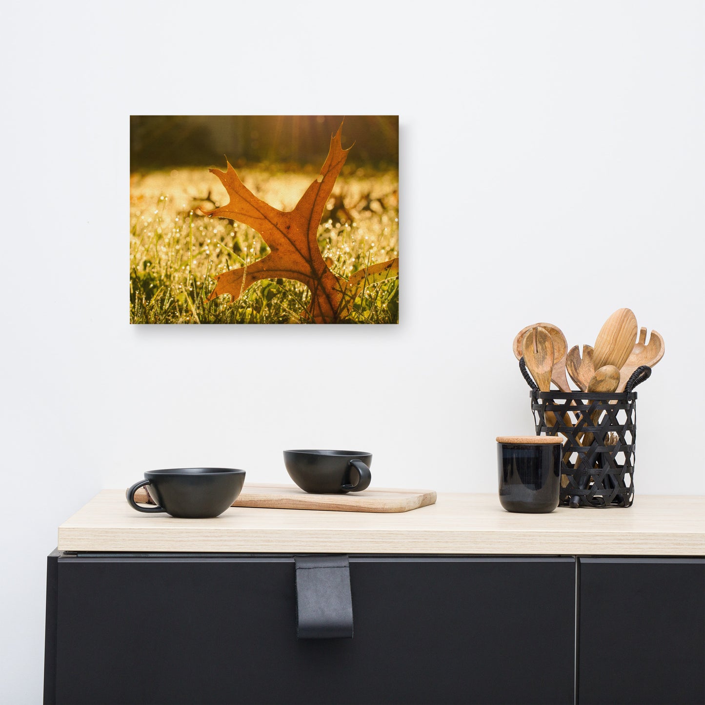 Fall Leaf in Morning Sun Botanical Nature Canvas Wall Art Prints