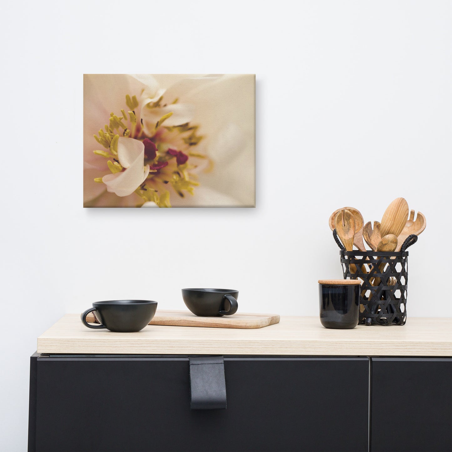 Eye of Peony Moody Midnight Floral Botanical Nature Photo Canvas Wall Art Prints