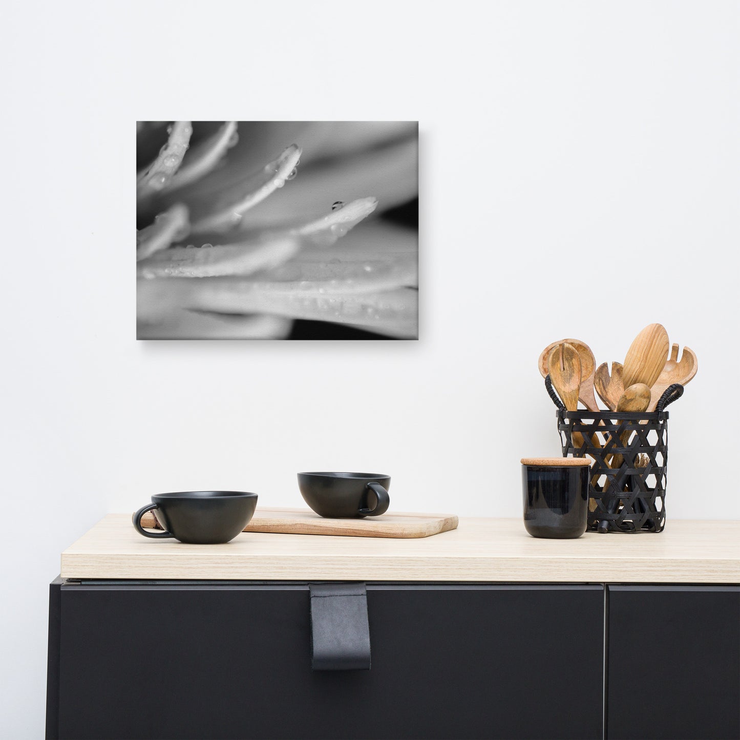 Droplets on Petals Black and White Floral Botanical Nature Photo Canvas Wall Art Prints