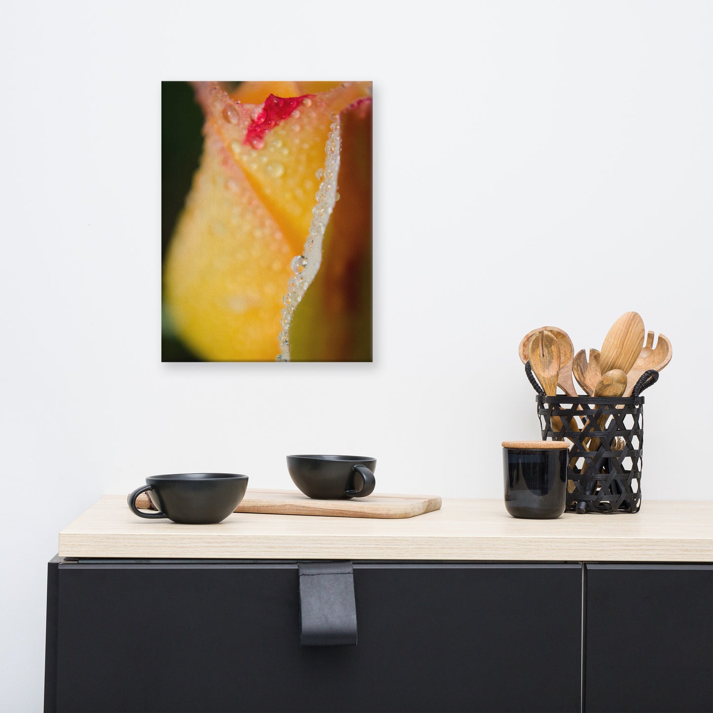 Dew on Yellow Rose Floral Botanical Nature Photo Canvas Wall Art Prints