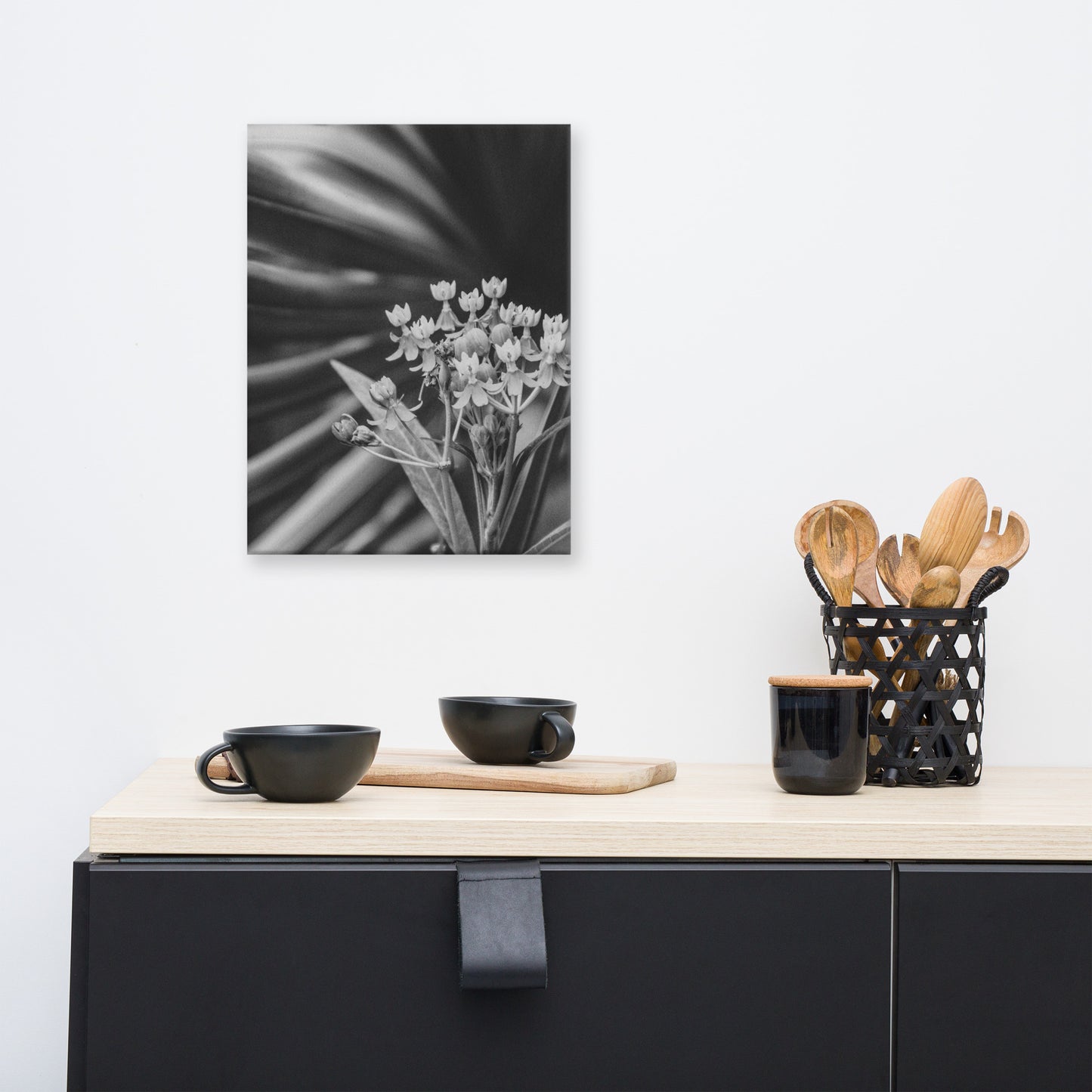 Bloodflowers and Palm Black and White Floral Botanical Nature Photograph Canvas Wall Art Prints