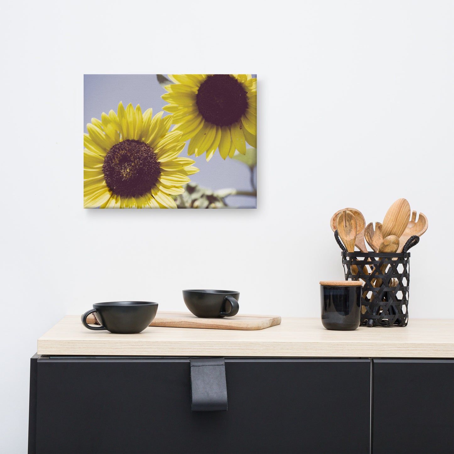 Canvas Floral: Aged Sunflowers Against Sky - Rustic / Minimal Botanical / Floral / Flora / Flowers Nature Photograph Canvas Wall Art Print - Artwork