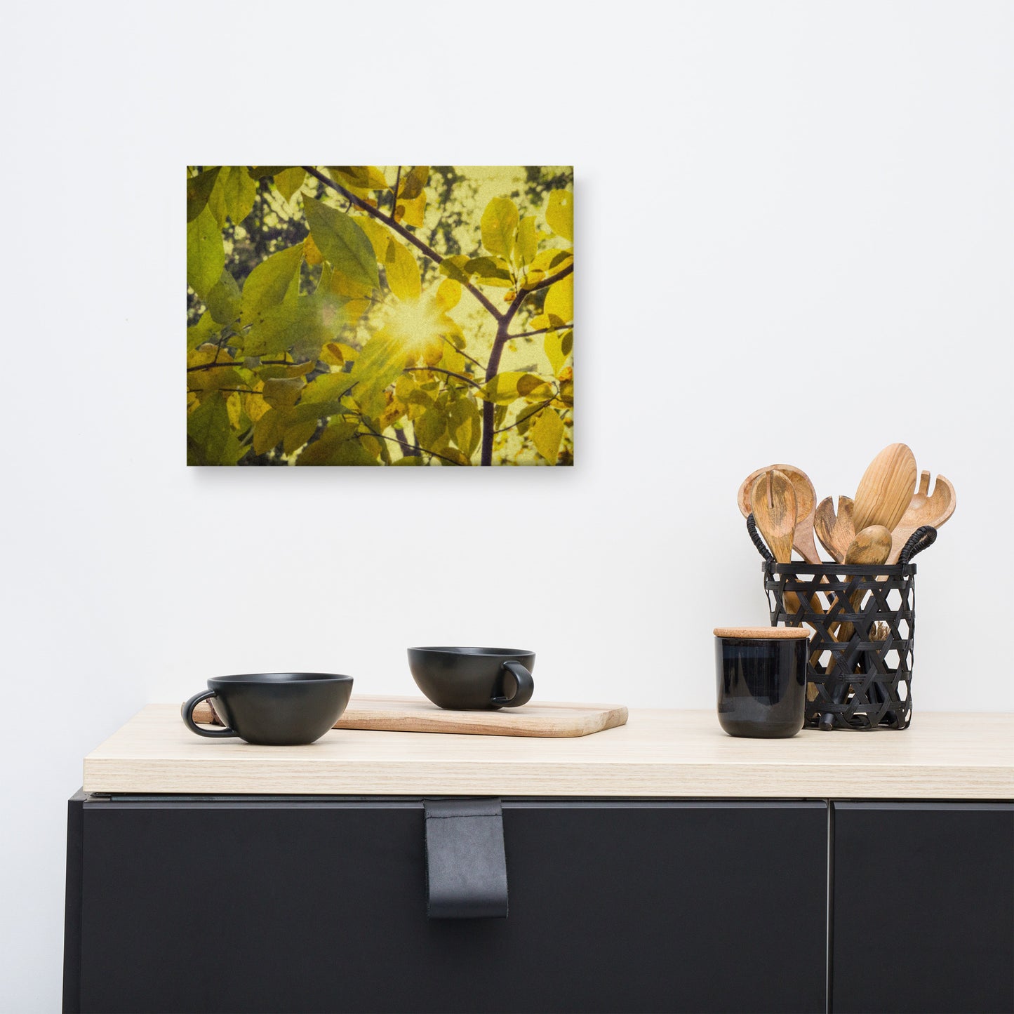 Abstract Art Kitchen: Aged Golden Leaves Abstract / Country Rustic Style / Botanical / Plants Nature Photograph Canvas Wall Art Print - Artwork