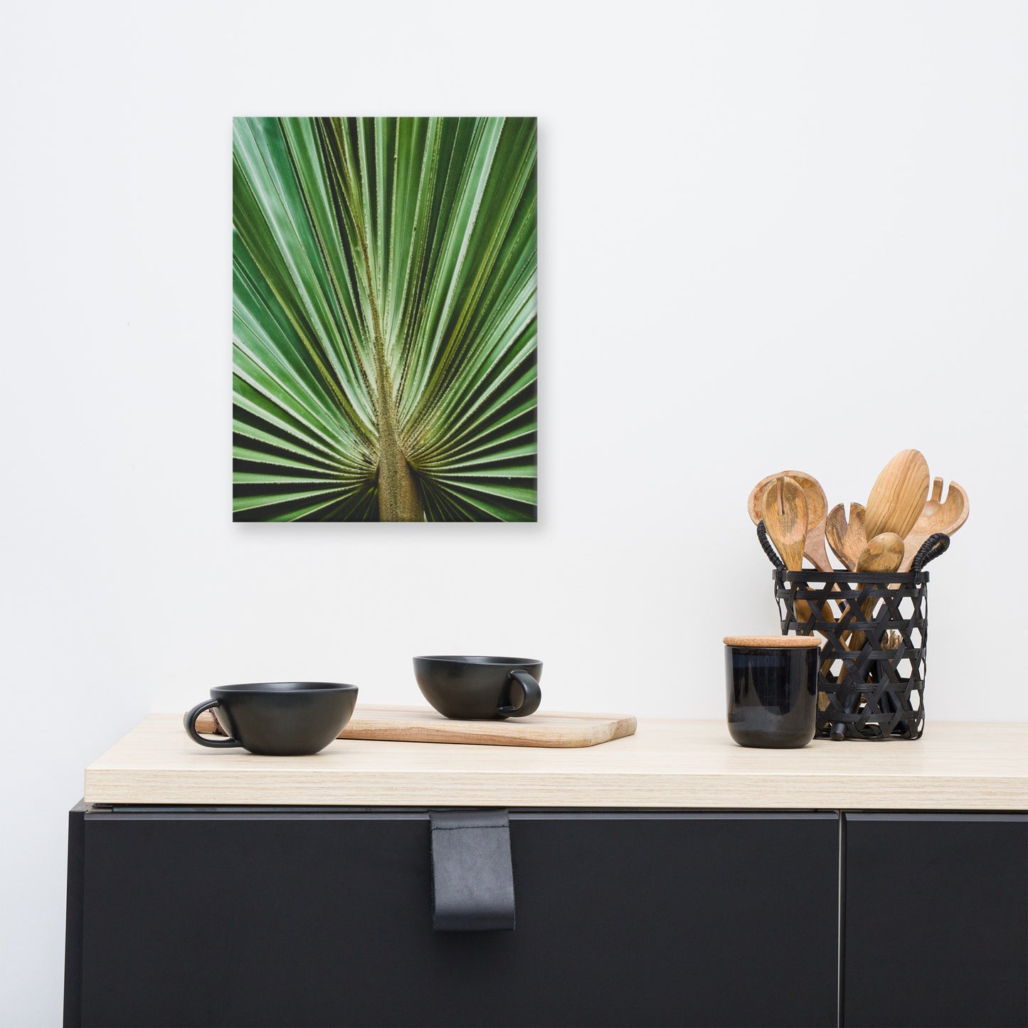 Elegant Dining Room Wall Art: Aged and Colorized Wide Palm Leaves 2 - Botanical / Plants Nature Photograph Canvas Wall Art Print - Artwork