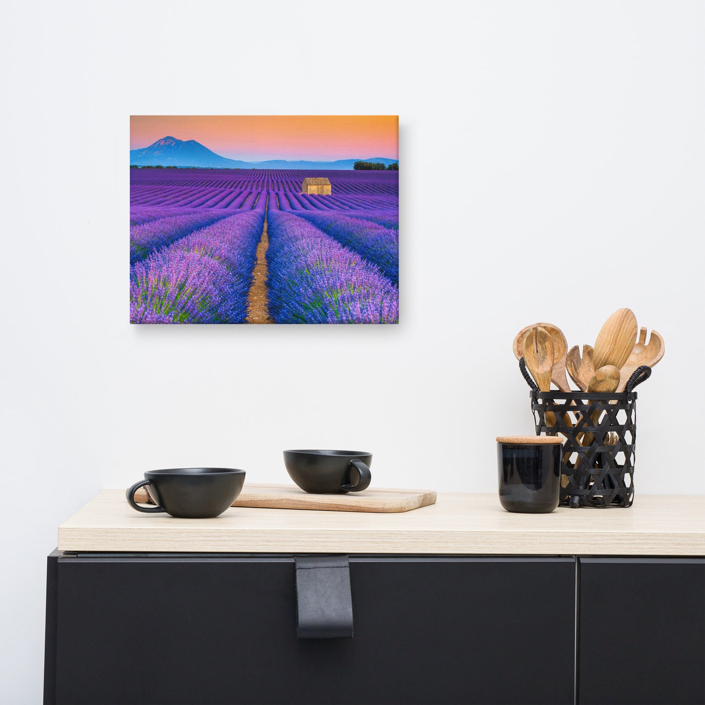 Blooming Lavender Field and Sunset Floral Landscape Photograph Canvas Wall Art Prints