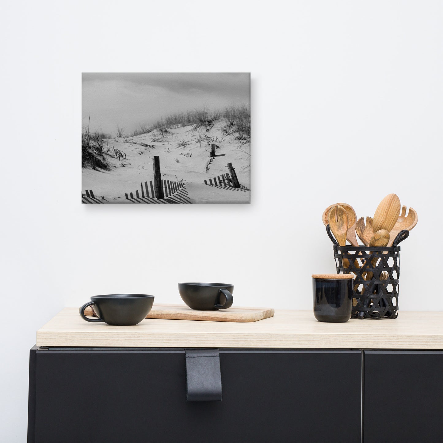 Buried Fences Black and White Coastal Landscape Canvas Wall Art Prints