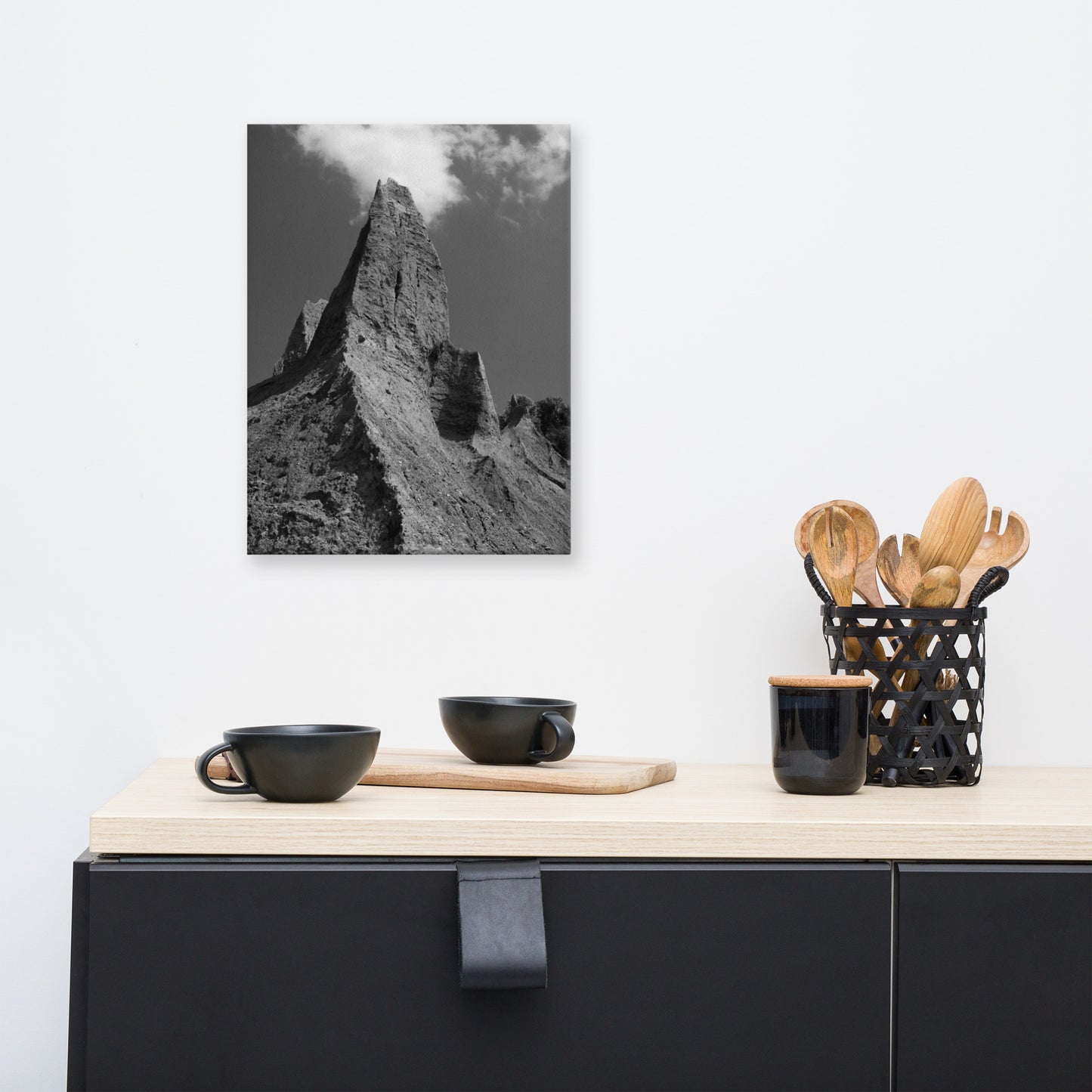 Chimney Bluff in Black and White Rural Landscape Canvas Wall Art Prints
