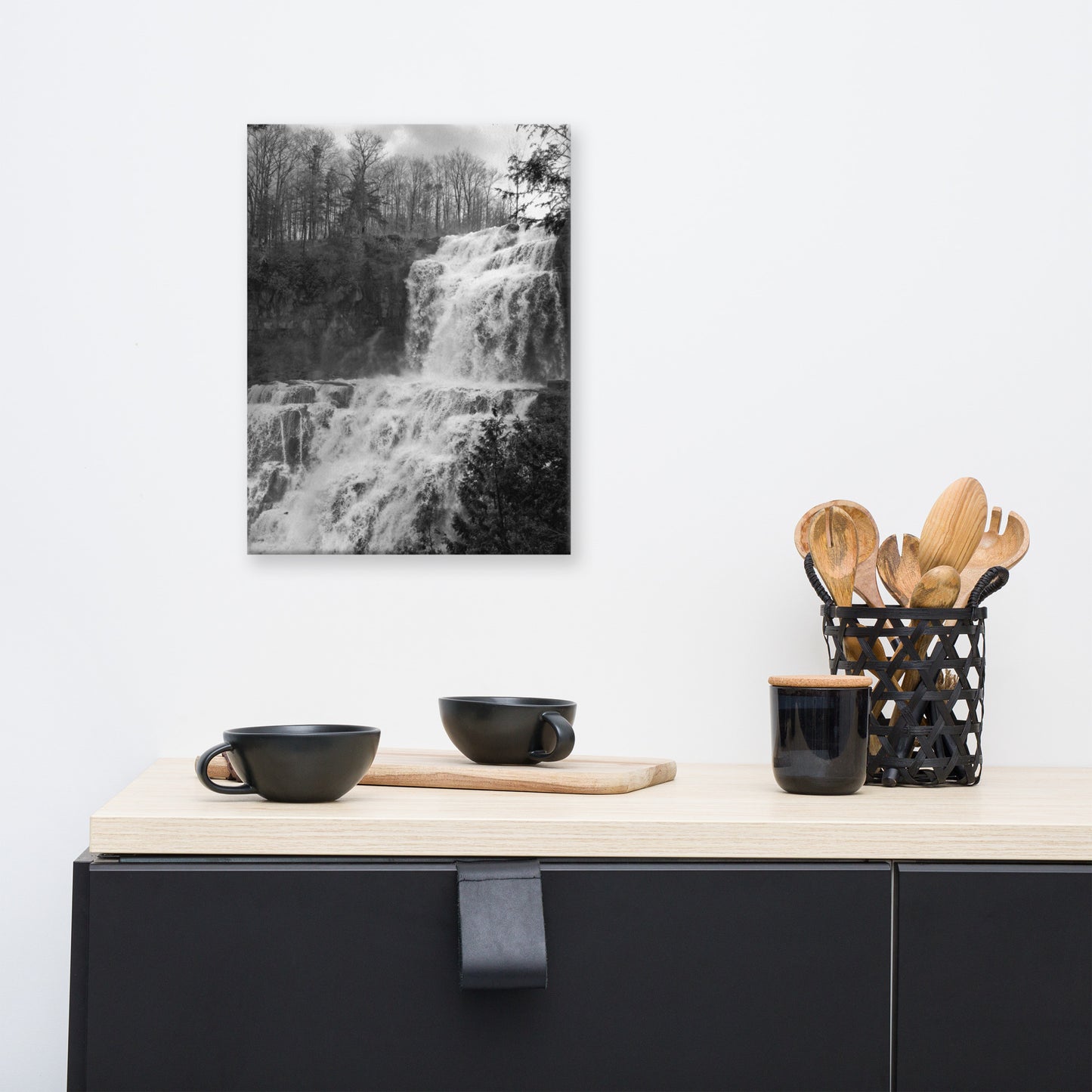 Chittenango Falls Black and White Rural Landscape Canvas Wall Art Prints
