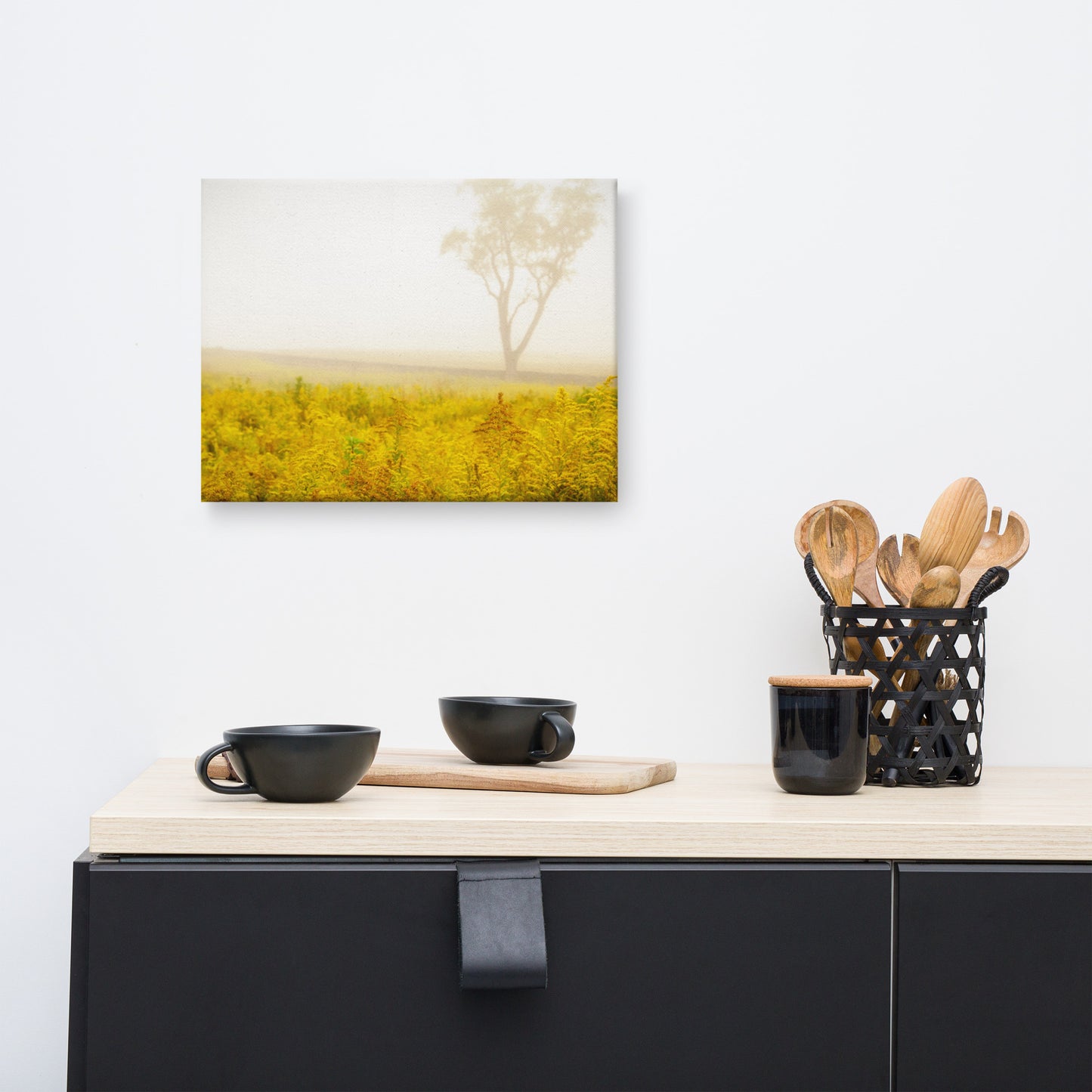 Dreams of Goldenrod and Fog Rustic Floral Landscape Photograph Canvas Wall Art Prints