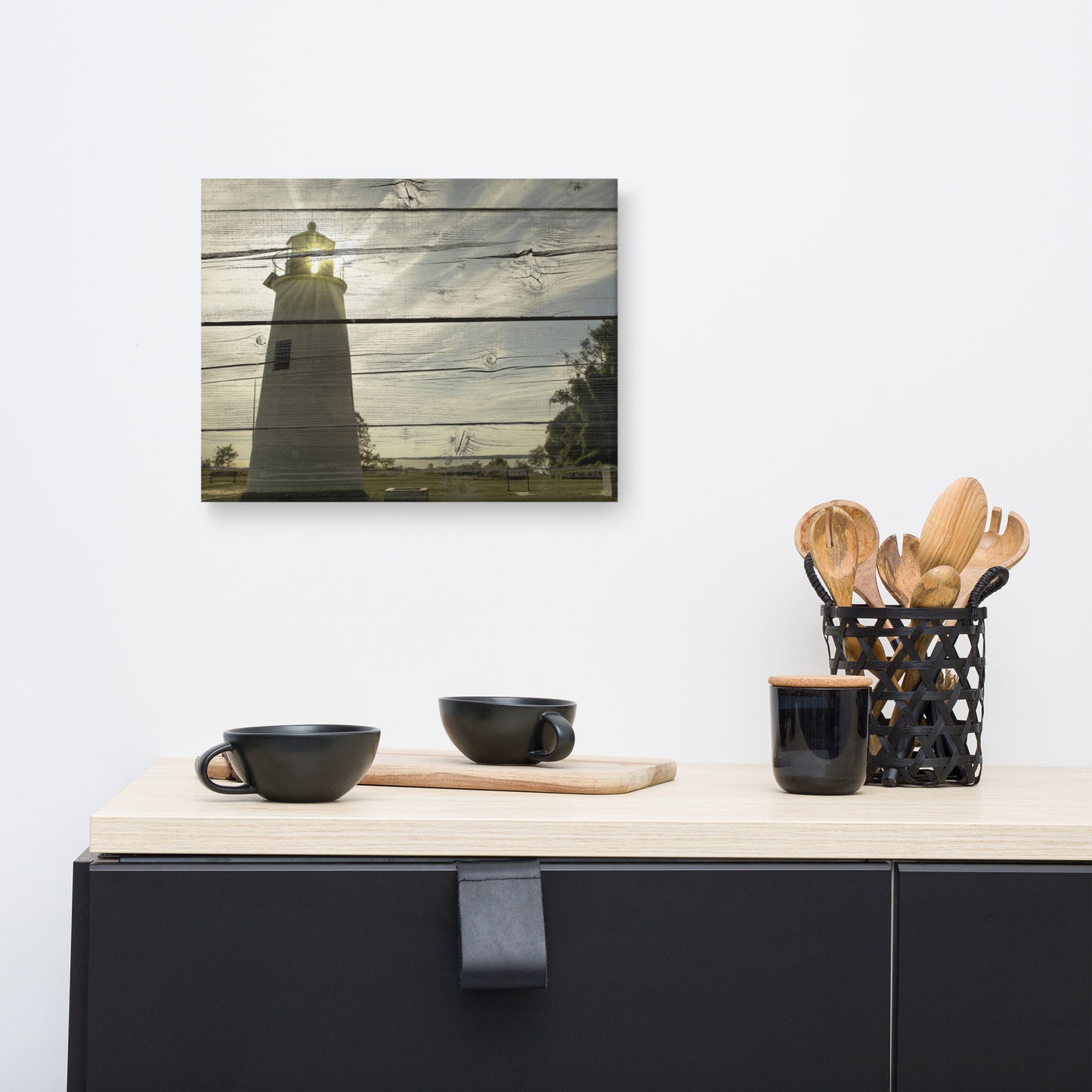Faux Rustic Reclaimed Wood Turkey Point Lighthouse Canvas Wall Art Prints
