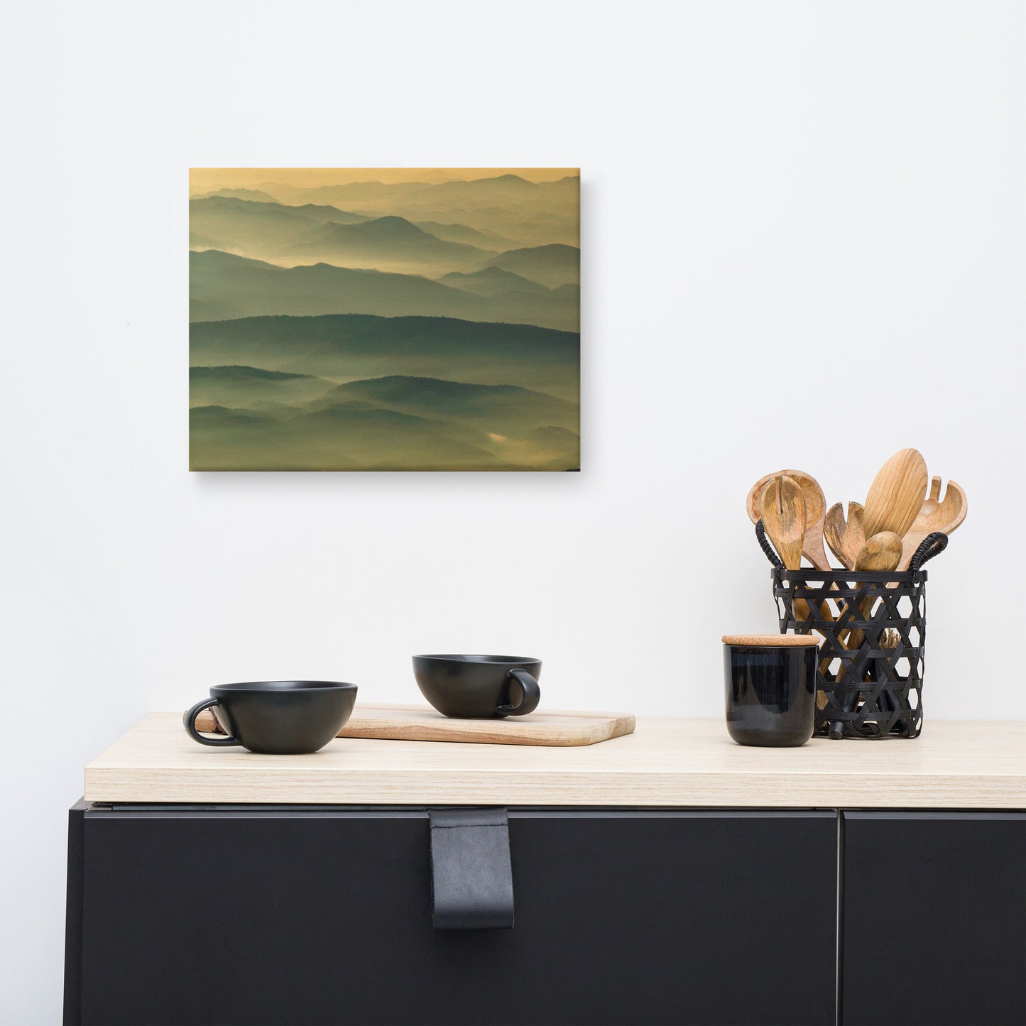 Foggy Mountain Layers at Sunset Rural Landscape Canvas Wall Art Prints
