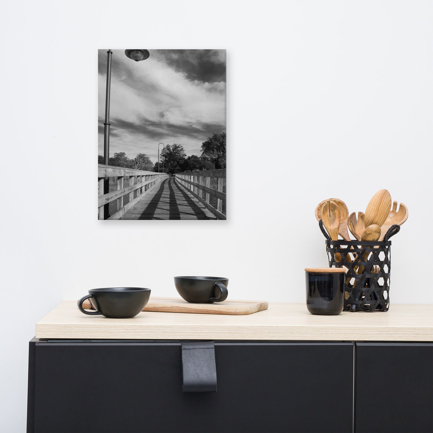 Follow the Lines Black and White Coastal Landscape Canvas Wall Art Prints