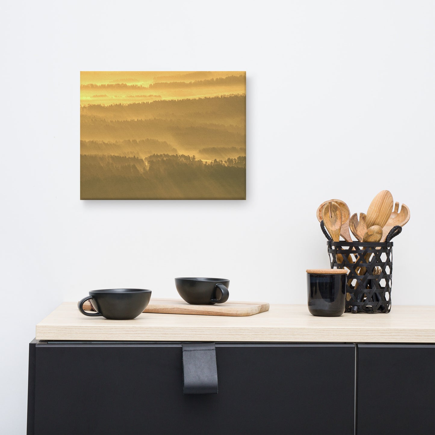 Golden Mist Valley - Hills & Mountain Range Rural Landscape Canvas Wall Art Prints