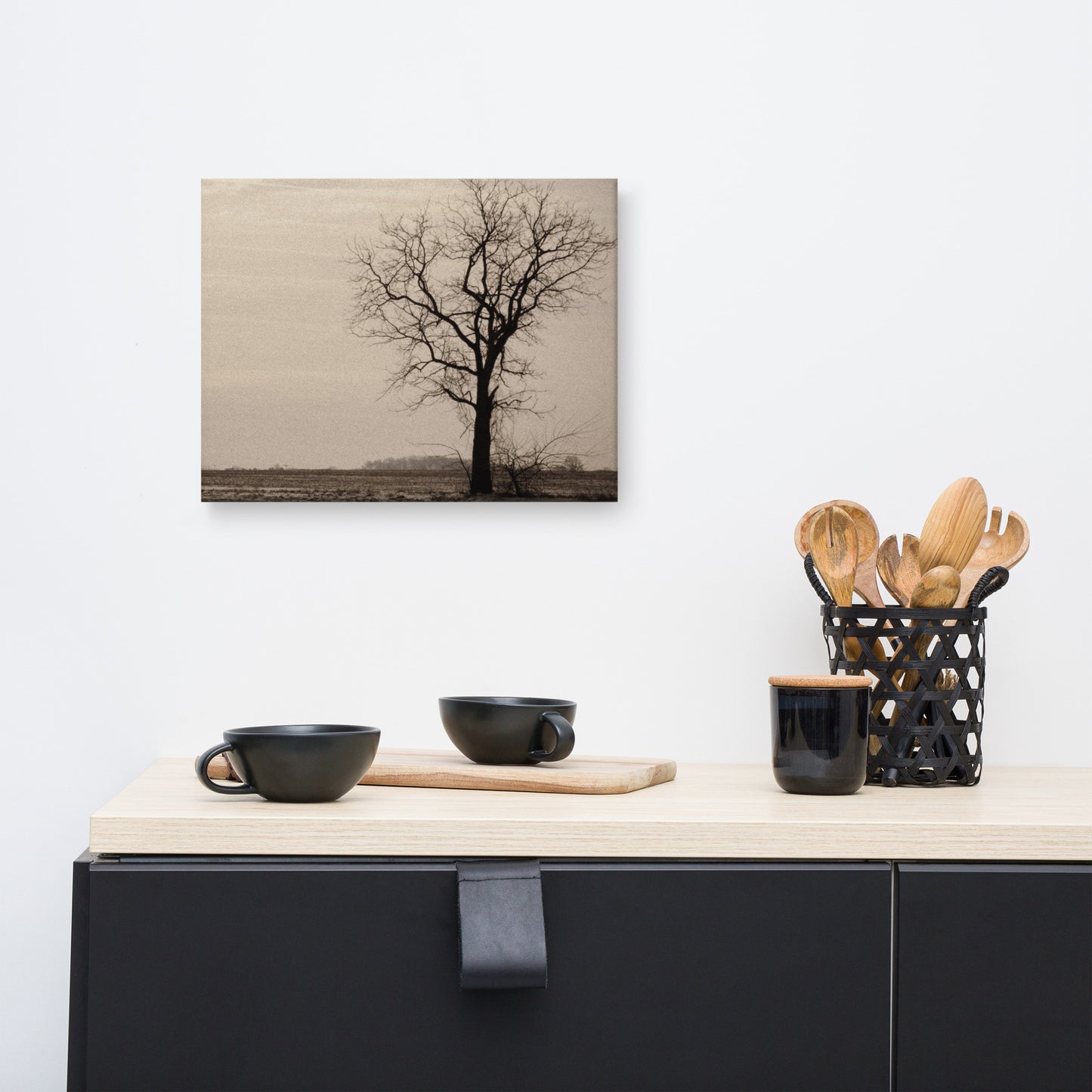 Lonely Tree Abstract Black and White Rural Landscape Canvas Wall Art Prints
