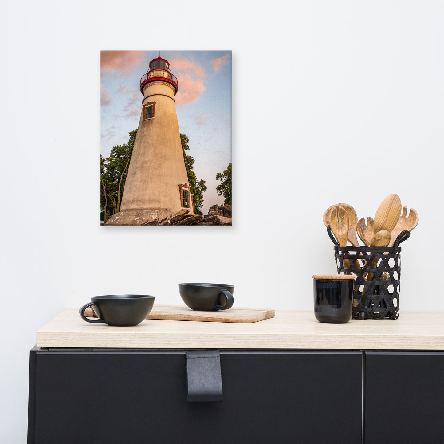 Marblehead Lighthouse at Sunset From the Shore Canvas Wall Art Prints