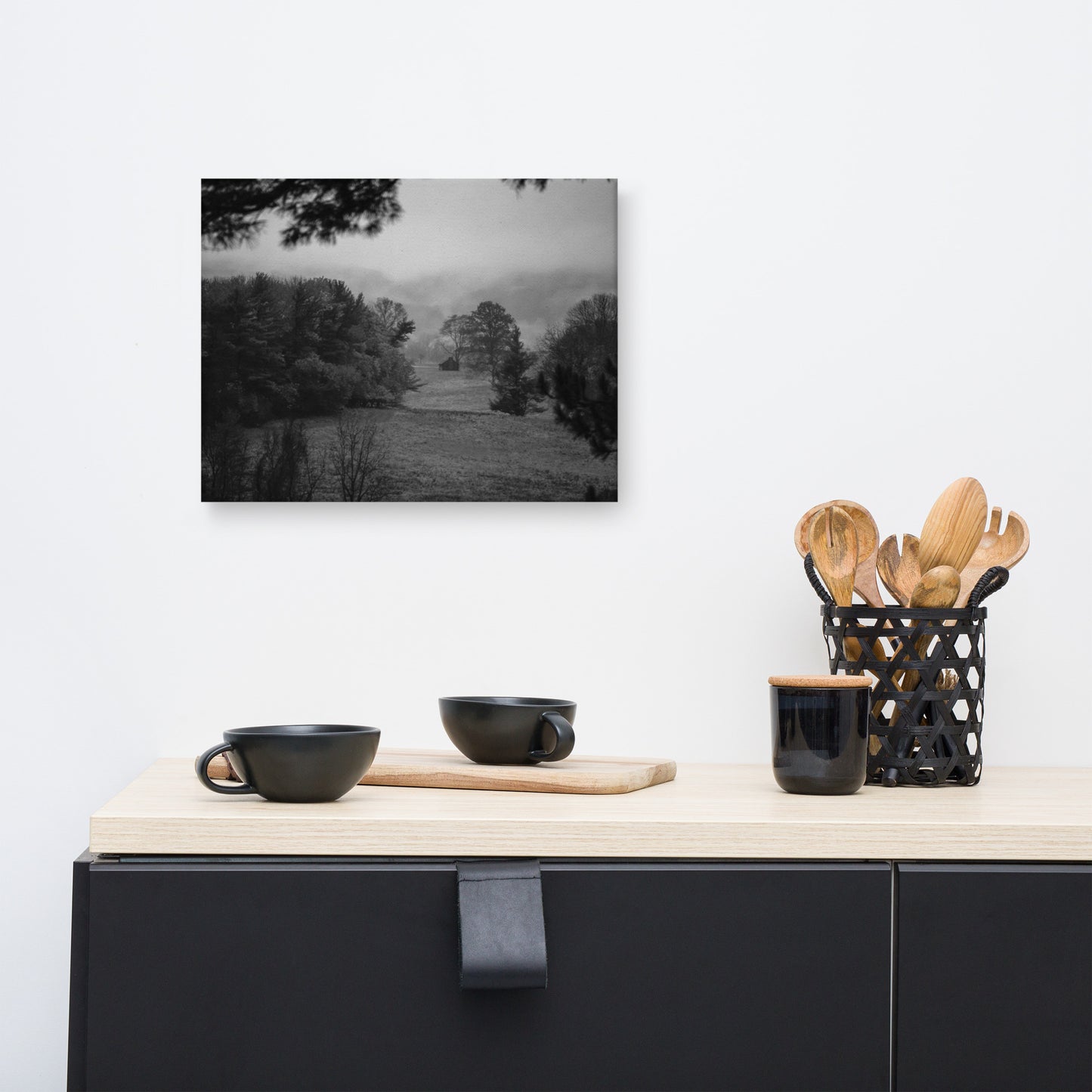 Mist of Valley Forge Black and White Rural Landscape Canvas Wall Art Prints