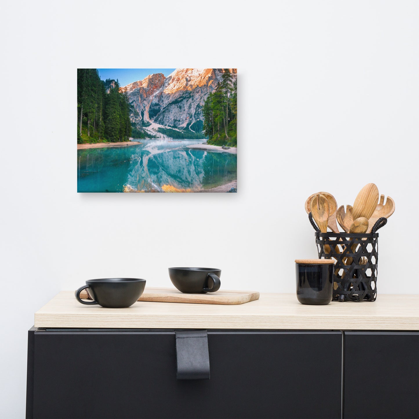 Country Kitchen Wall Decorations:Misty Lake and Snow-cap Mountain Reflections - Rural / Country Style / Rustic / Landscape / Nature Photograph Canvas Wall Art Print - Artwork - Wall Decor