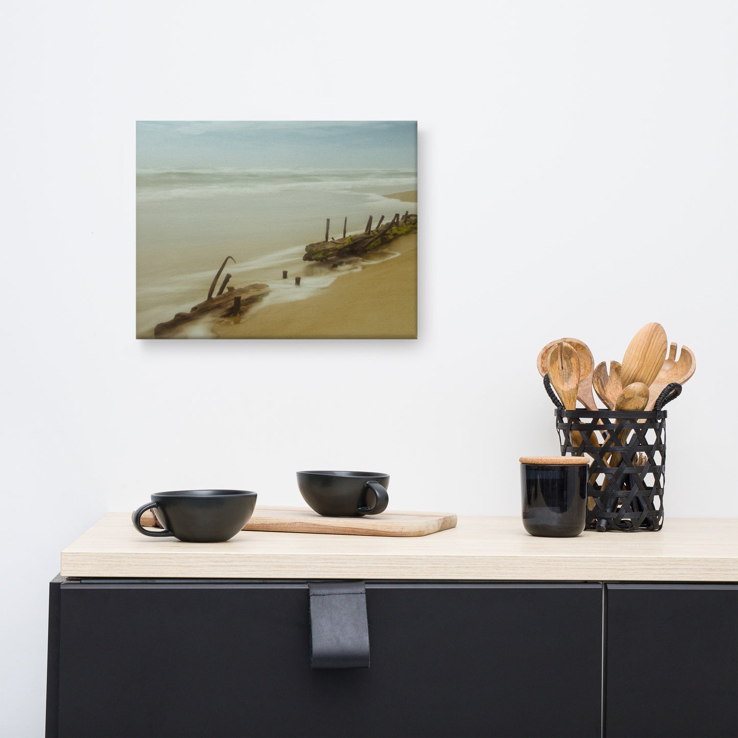 Misty Shipwreck on the Beach Coastal Landscape Canvas Wall Art Prints