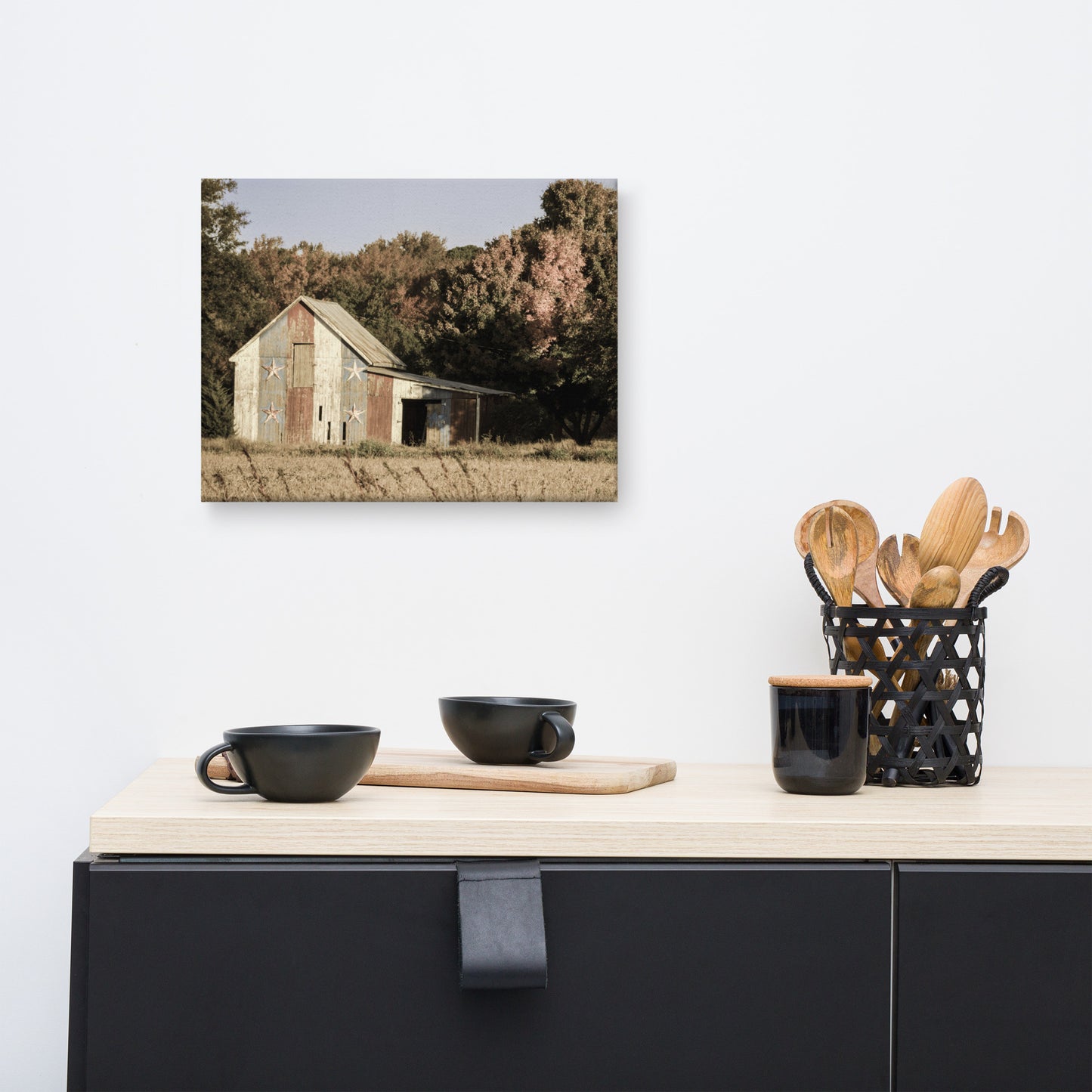 Patriotic Barn in Field Aged Rural Landscape Canvas Wall Art Prints