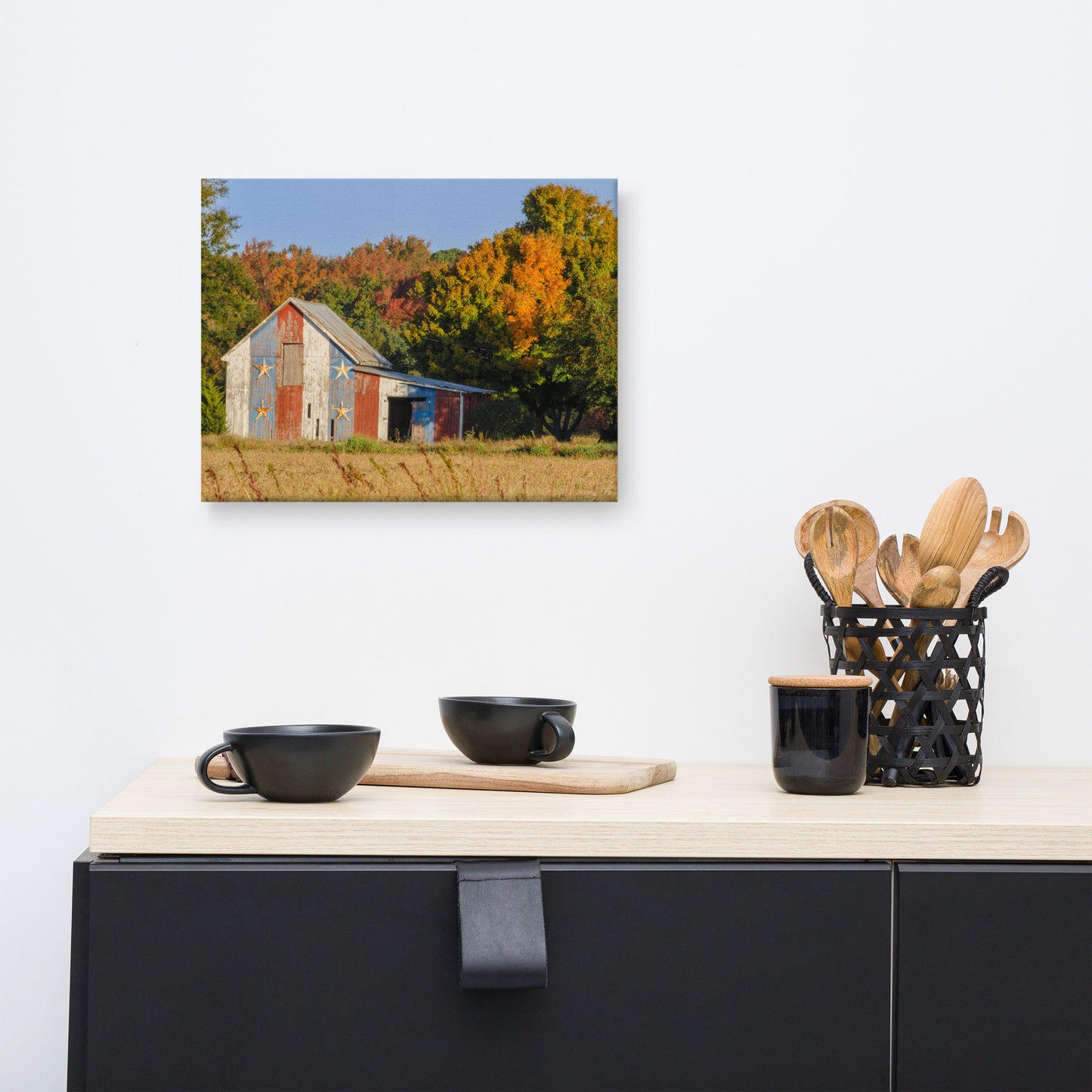 Patriotic Barn in Field Color Rural Landscape Photograph Canvas Wall Art Prints