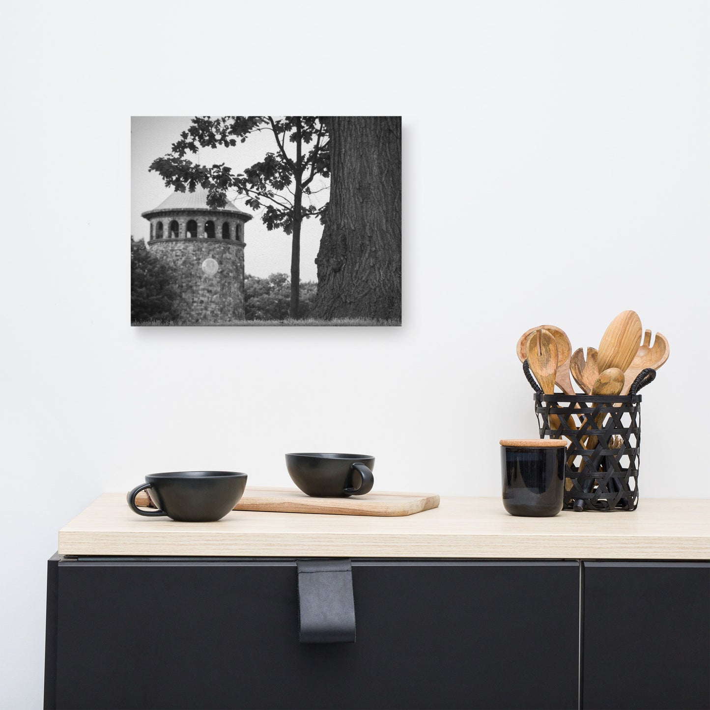 Rockford Tower 2 Black and White Rural Landscape Canvas Wall Art Prints
