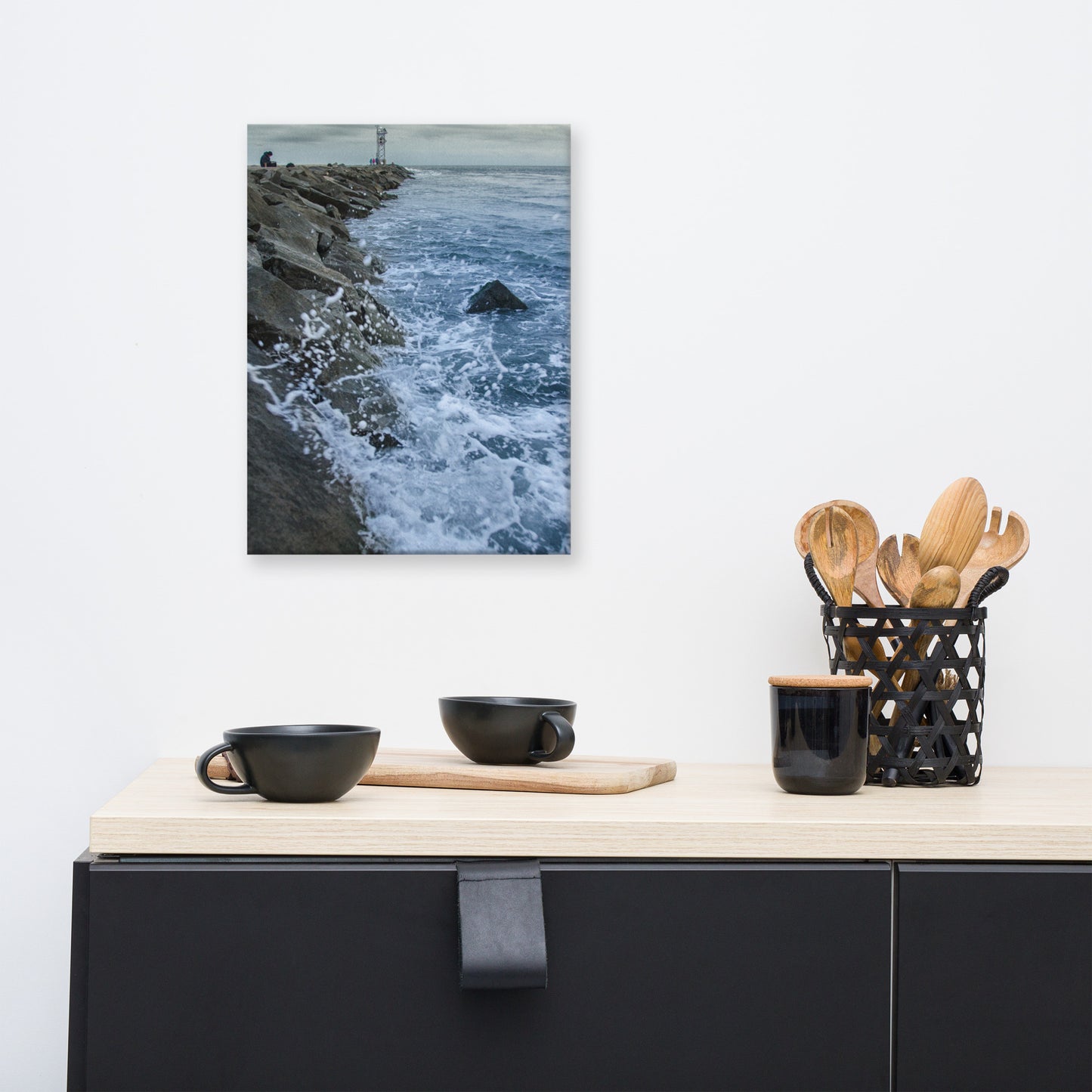Splashing on the Jetty Coastal Landscape Canvas Wall Art Prints