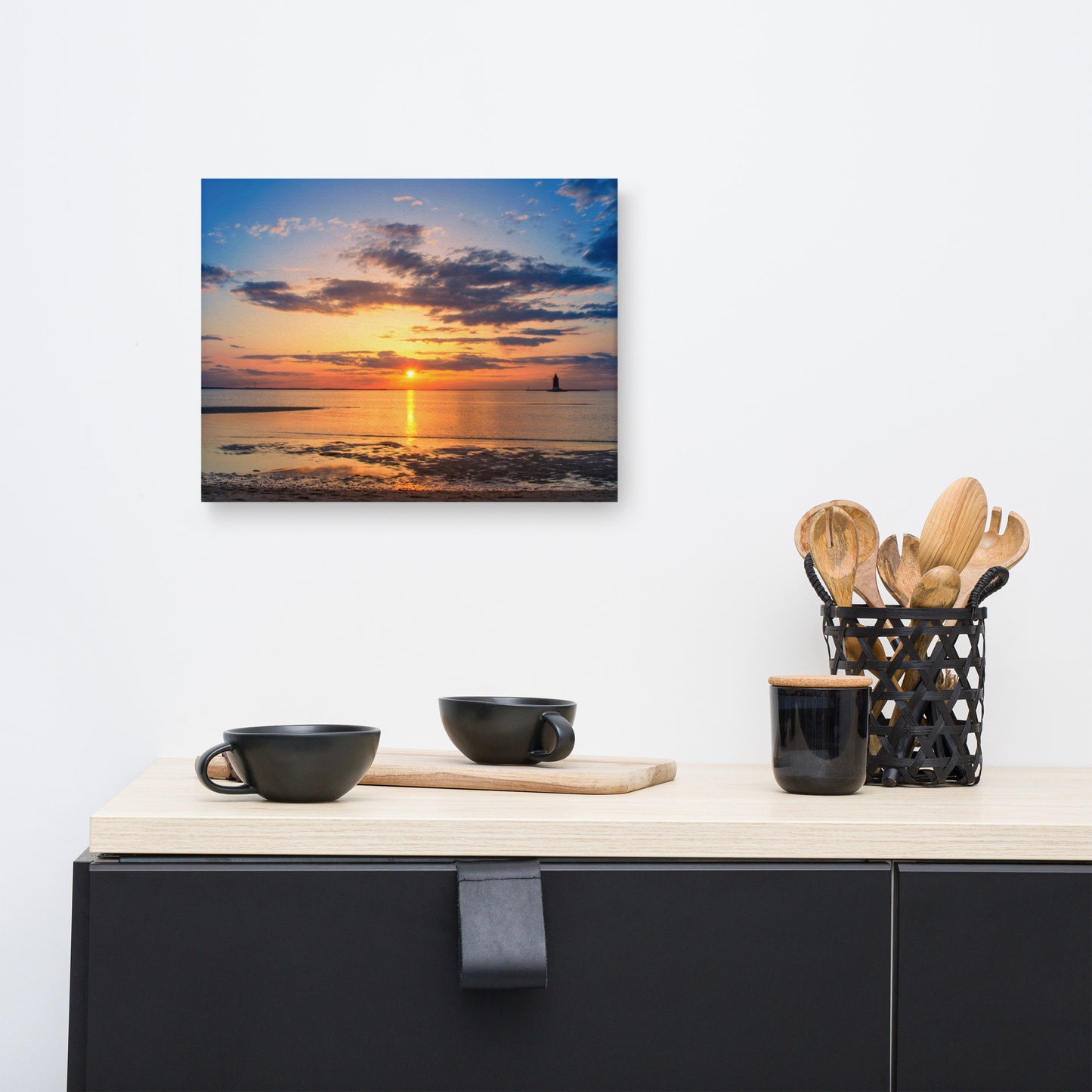 Sunset at Breakwater Lighthouse Coastal Landscape Canvas Wall Art Prints
