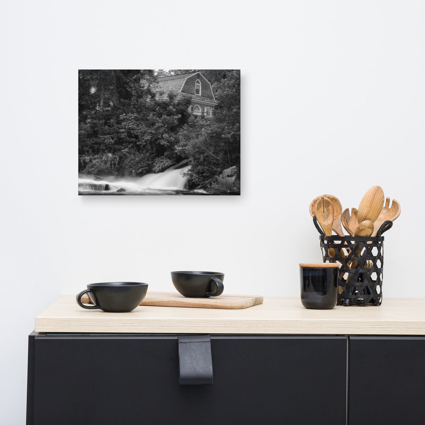 The Brandywine River & First Presbyterian Church Black & White Canvas Wall Art Prints