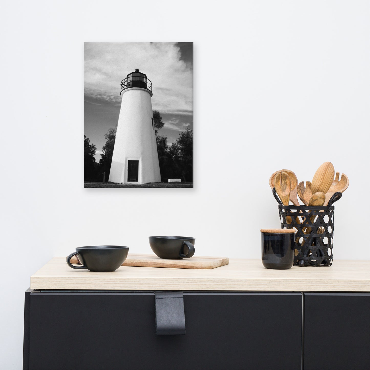 Touch the Sky Black and White Coastal Landscape Canvas Wall Art Prints